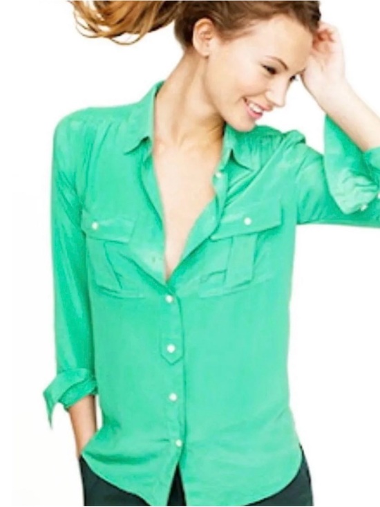 J. Crew Tops - J crew Teal Turquoise Blythe Button Up Silk Blouse Size 4